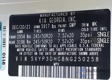 2022 Kia Telluride Ex from USA, damaged, VIN 5XYP3DHC8NG250258